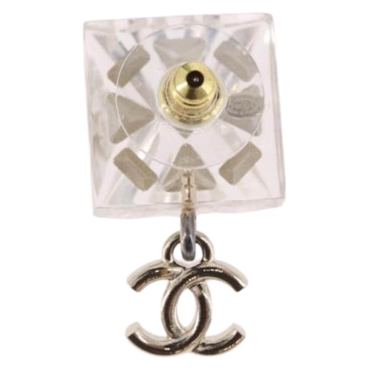 CHANEL Crystal COCO Mark Earring Metal Clear Silver CC Auth SW2655SAM - Jerrillo image 4