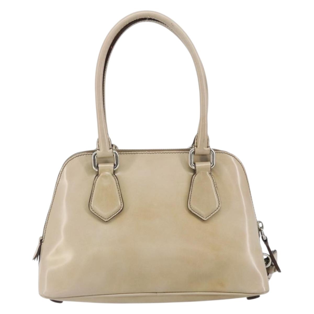 PRADA Hand Bag Patent leather Beige Silver Auth yk19956 - Jerrillo image 2