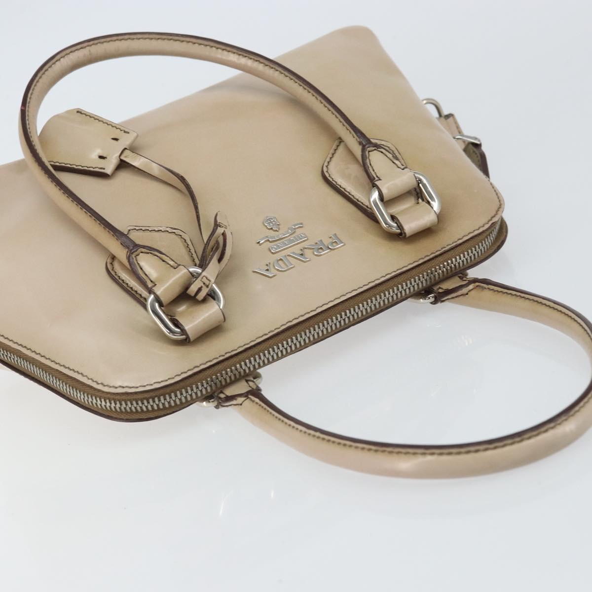 PRADA Hand Bag Patent leather Beige Silver Auth yk19956 - Jerrillo image 6