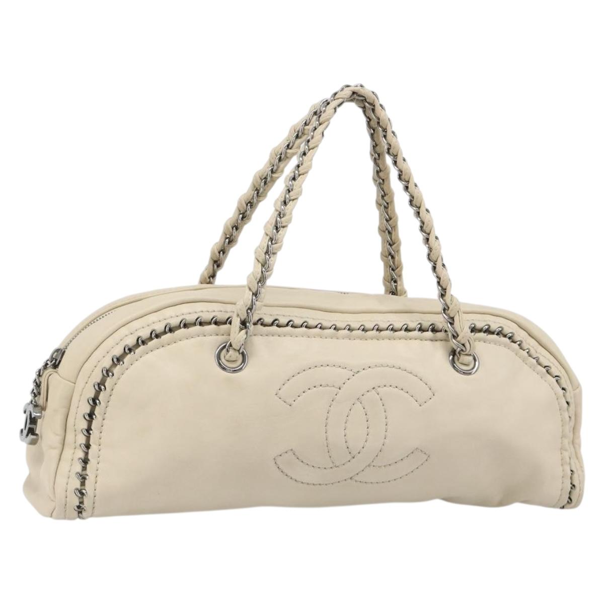 CHANEL Luxury Line Hand Bag Leather Cream Silver CC Auth yk20530SAV - Jerrillo