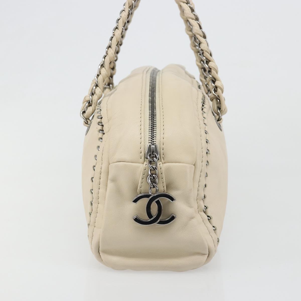 CHANEL Luxury Line Hand Bag Leather Cream Silver CC Auth yk20530SAV - Jerrillo image 4