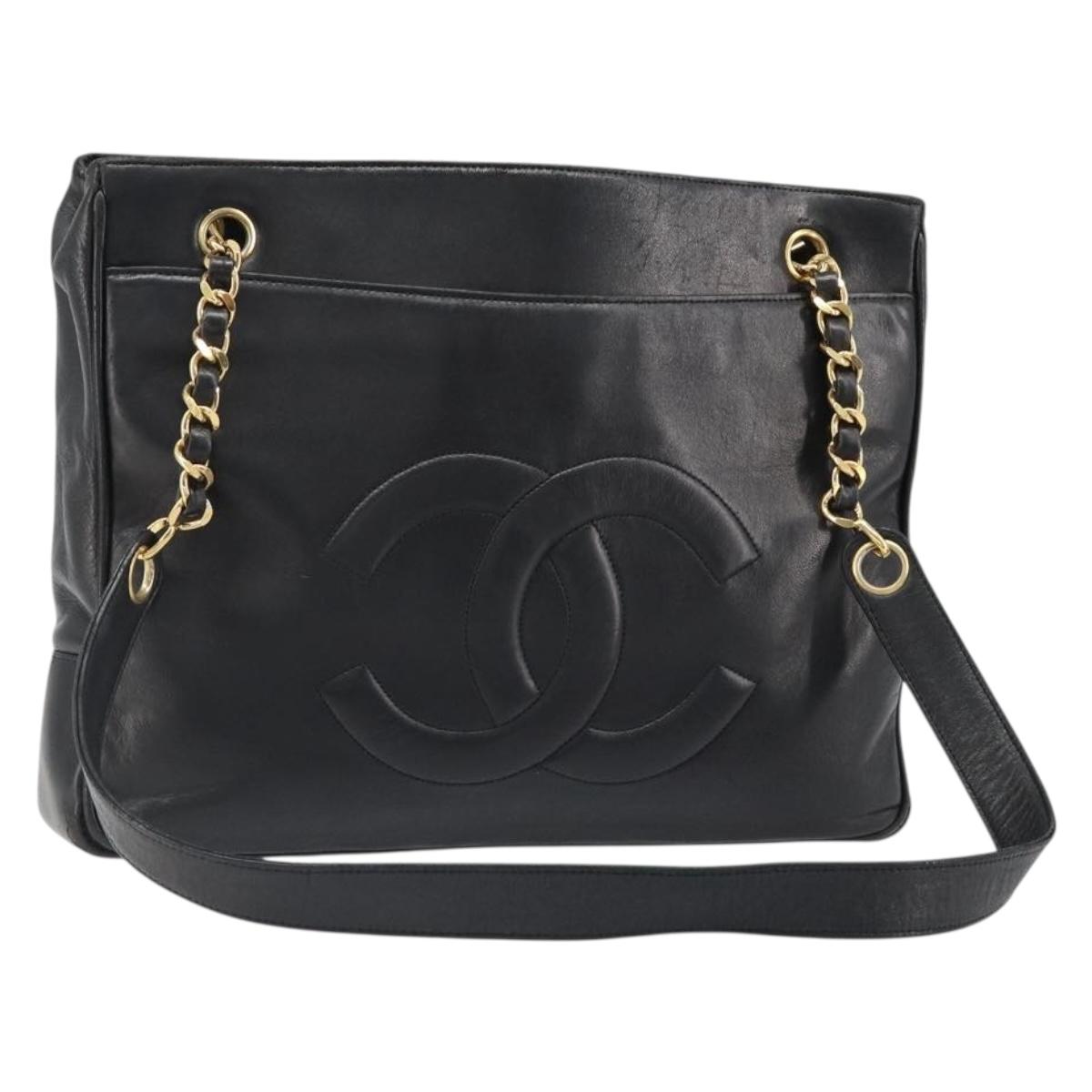 CHANEL COCO Mark Chain Tote Bag Leather Black Gold CC Auth yk20595 - Jerrillo