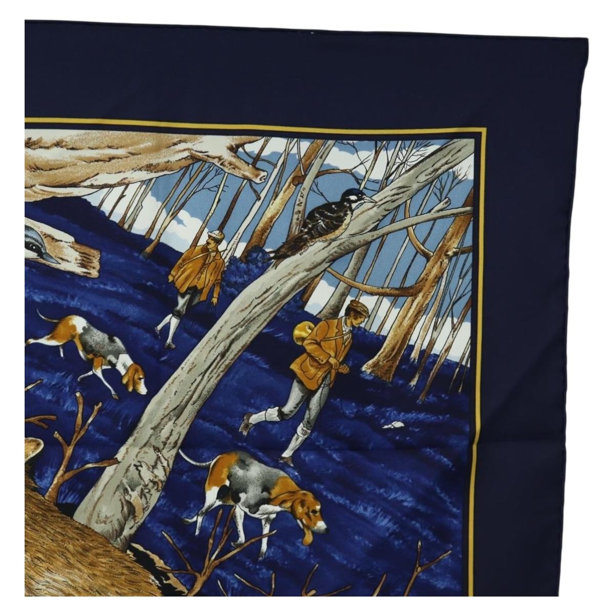 HERMES Carre 90 Scarf "CHASSE au BOIS" Silk Navy Auth yk20604M - Jerrillo image 4