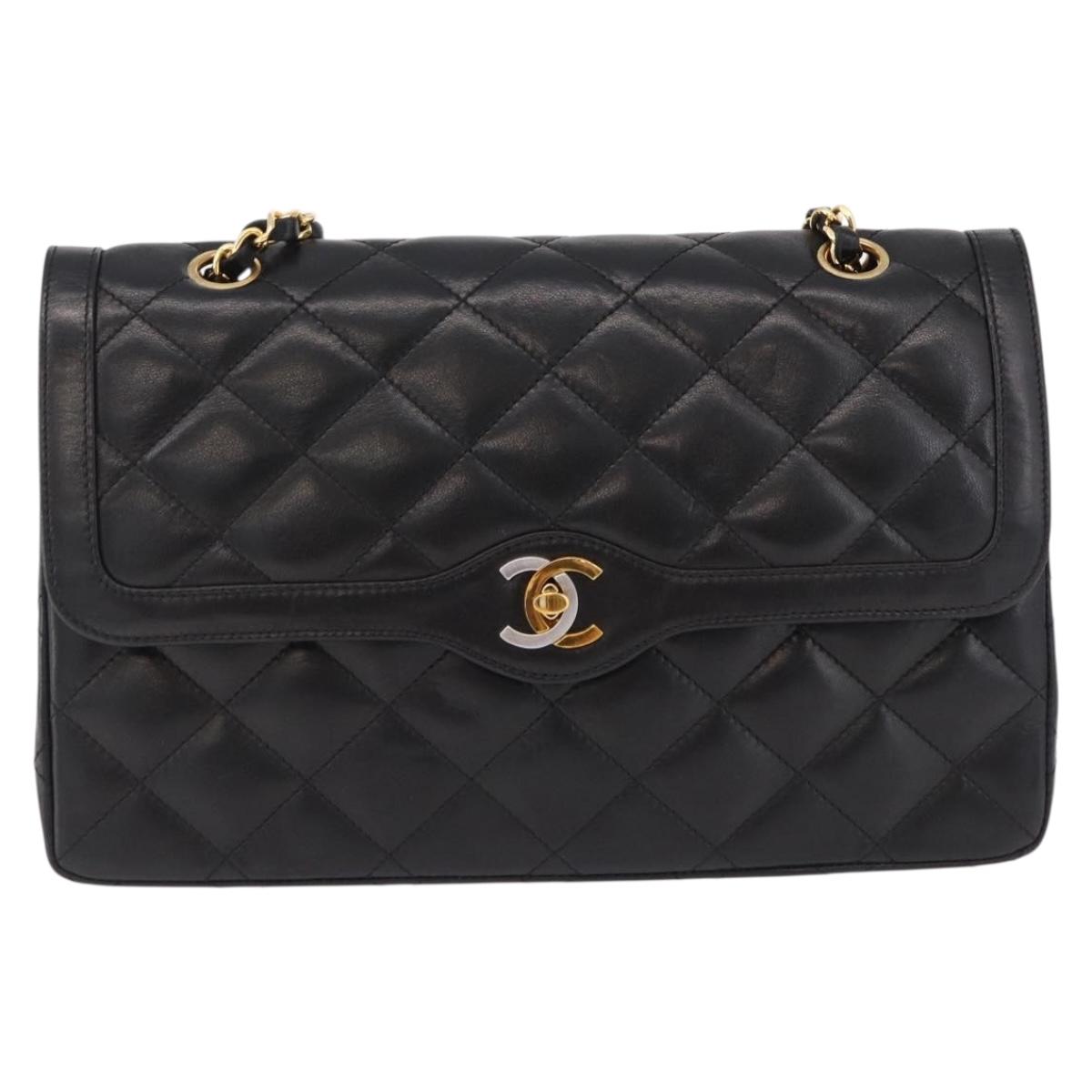 CHANEL Matelasse 28 Chain Hand Bag Lamb Skin Paris Limited Black Auth yk20684SAM - Jerrillo image 2
