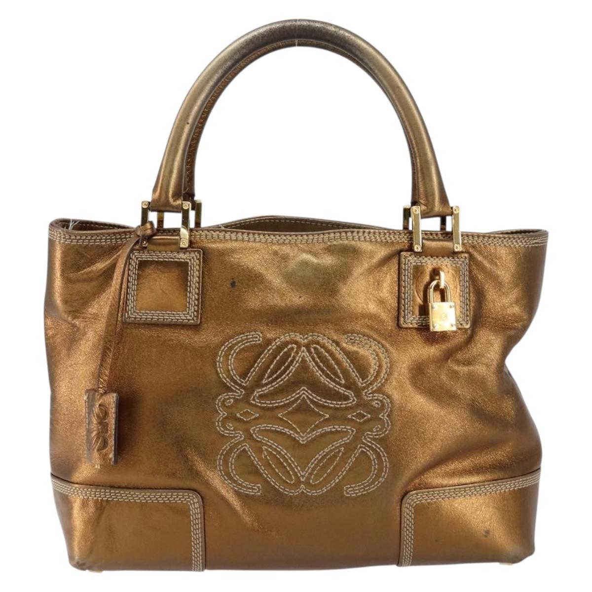 LOEWE Anagram Justa Hand Bag Leather Bronze Gold Auth 148910 - Jerrillo image 2