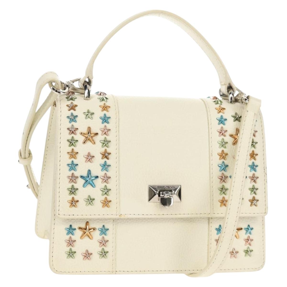 Jimmy Choo Studs Hand Bag Leather 2way White Silver Auth 149491M - Jerrillo image 2