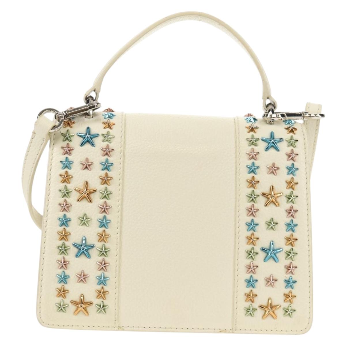 Jimmy Choo Studs Hand Bag Leather 2way White Silver Auth 149491M - Jerrillo image 3