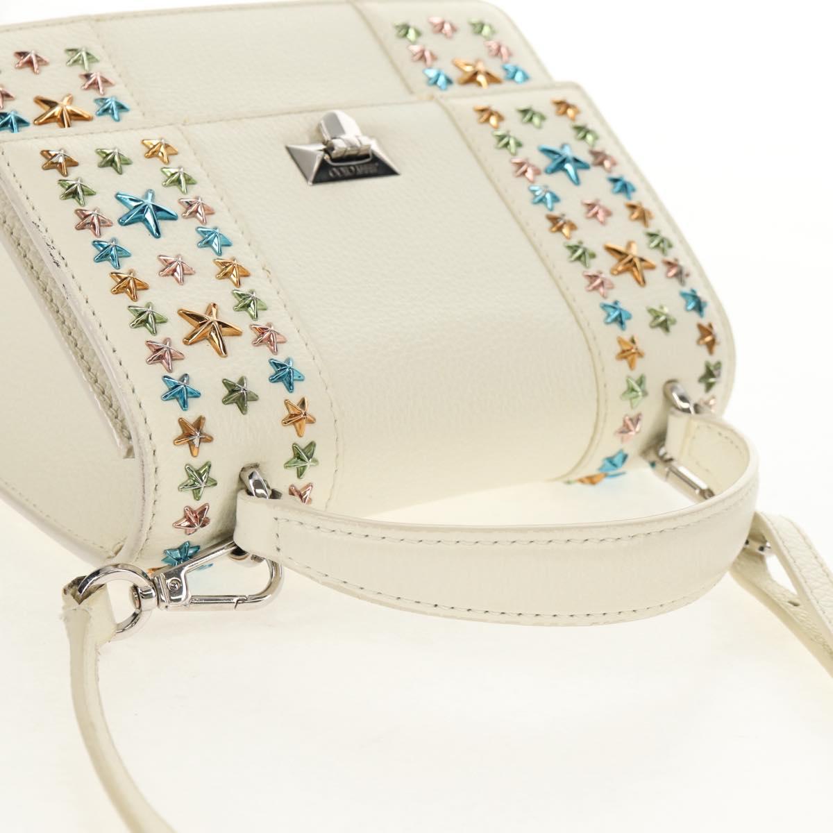 Jimmy Choo Studs Hand Bag Leather 2way White Silver Auth 149491M - Jerrillo image 7