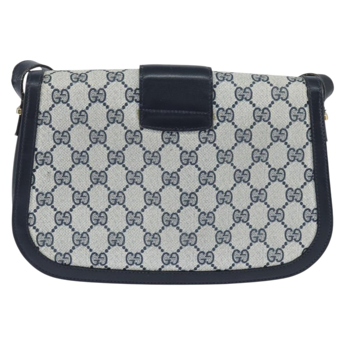 GUCCI GG Supreme Shoulder Bag PVC Navy Gold Auth 150027 - Jerrillo image 3