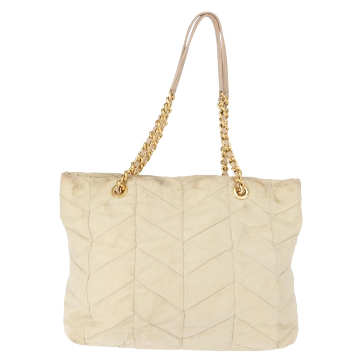 PRADA Chain Tote Bag Nylon Ivory Gold Auth 150390 - Jerrillo image 2