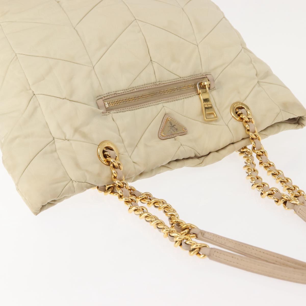 PRADA Chain Tote Bag Nylon Ivory Gold Auth 150390 - Jerrillo image 7