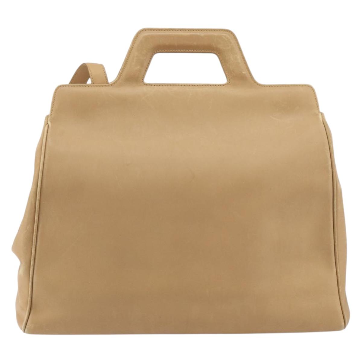 Salvatore Ferragamo Gancini Hand Bag Leather 2way Beige Silver Auth 150400 - Jerrillo image 2