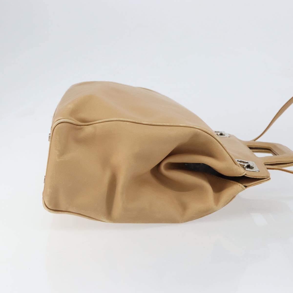 Salvatore Ferragamo Gancini Hand Bag Leather 2way Beige Silver Auth 150400 - Jerrillo image 3