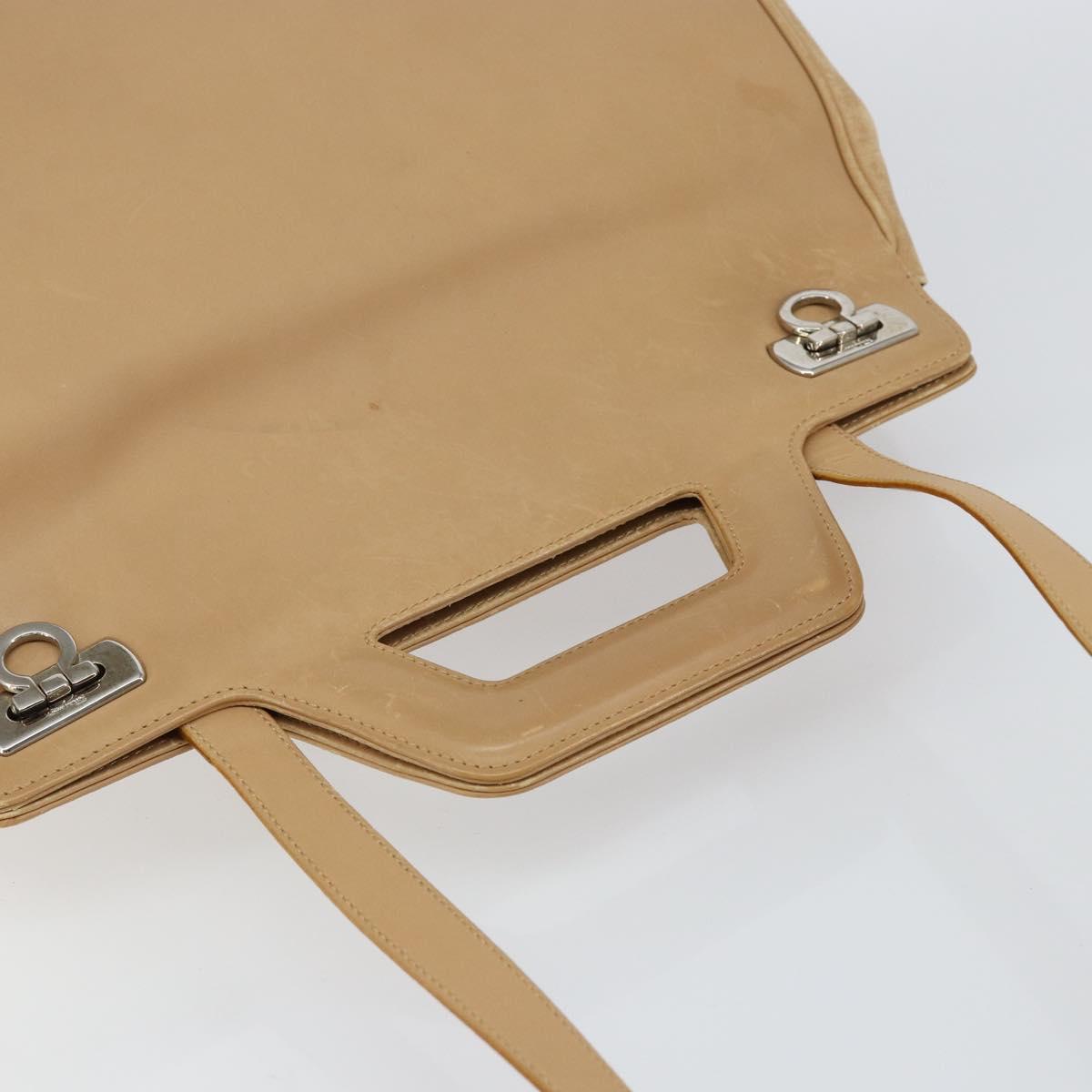 Salvatore Ferragamo Gancini Hand Bag Leather 2way Beige Silver Auth 150400 - Jerrillo image 6