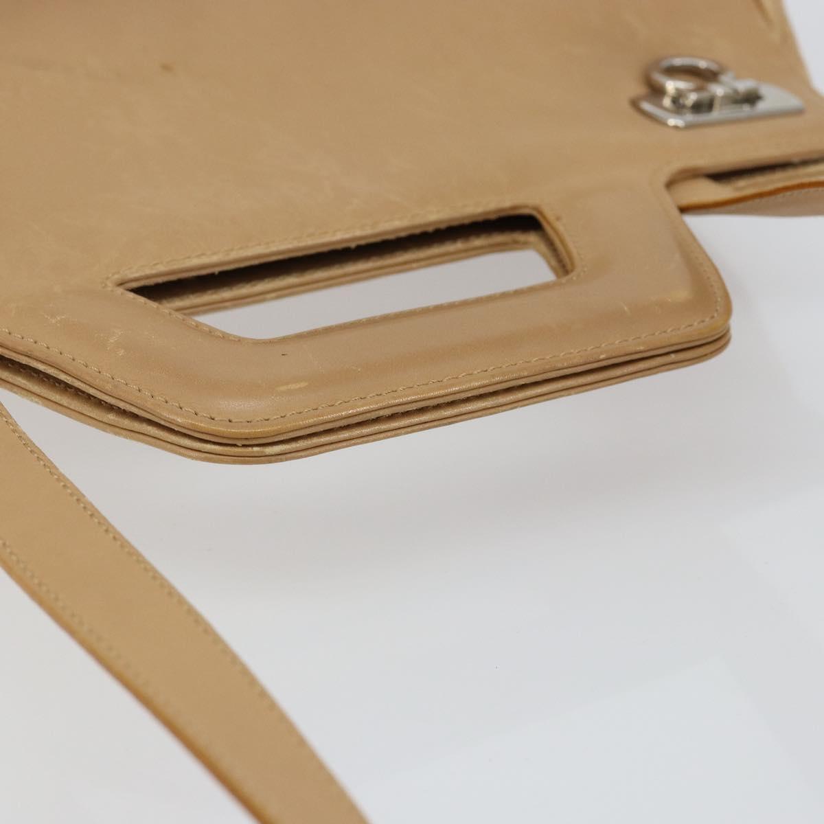 Salvatore Ferragamo Gancini Hand Bag Leather 2way Beige Silver Auth 150400 - Jerrillo image 7