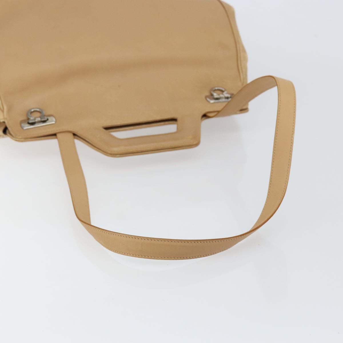 Salvatore Ferragamo Gancini Hand Bag Leather 2way Beige Silver Auth 150400 - Jerrillo image 9