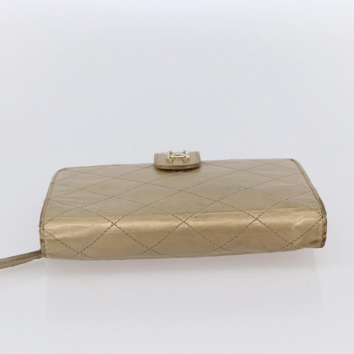 CHANEL Matelasse Compact Wallet Leather Gold CC Auth 150602 - Jerrillo image 3