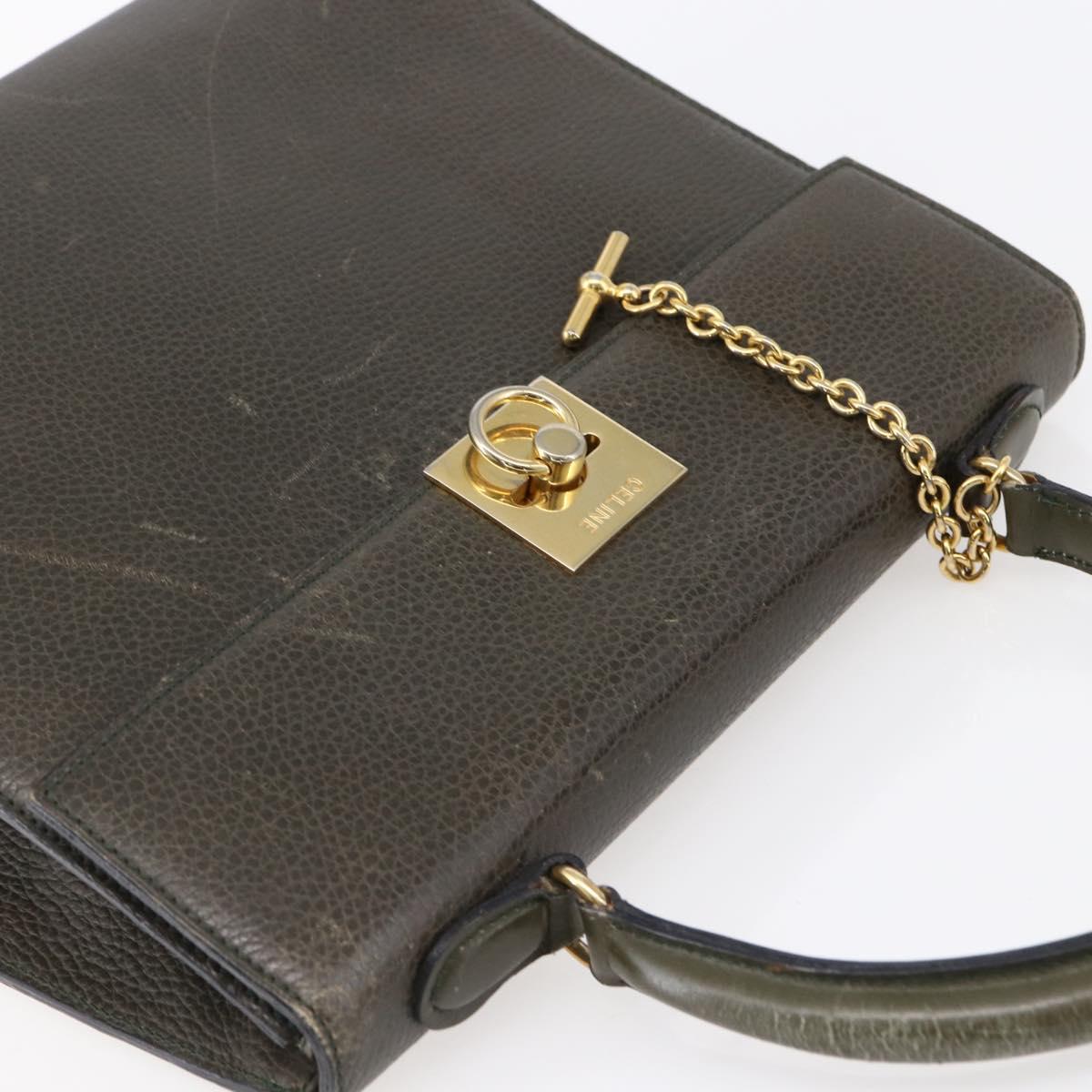 CELINE Hand Bag Leather Khaki Gold Auth 151041 - Jerrillo image 6