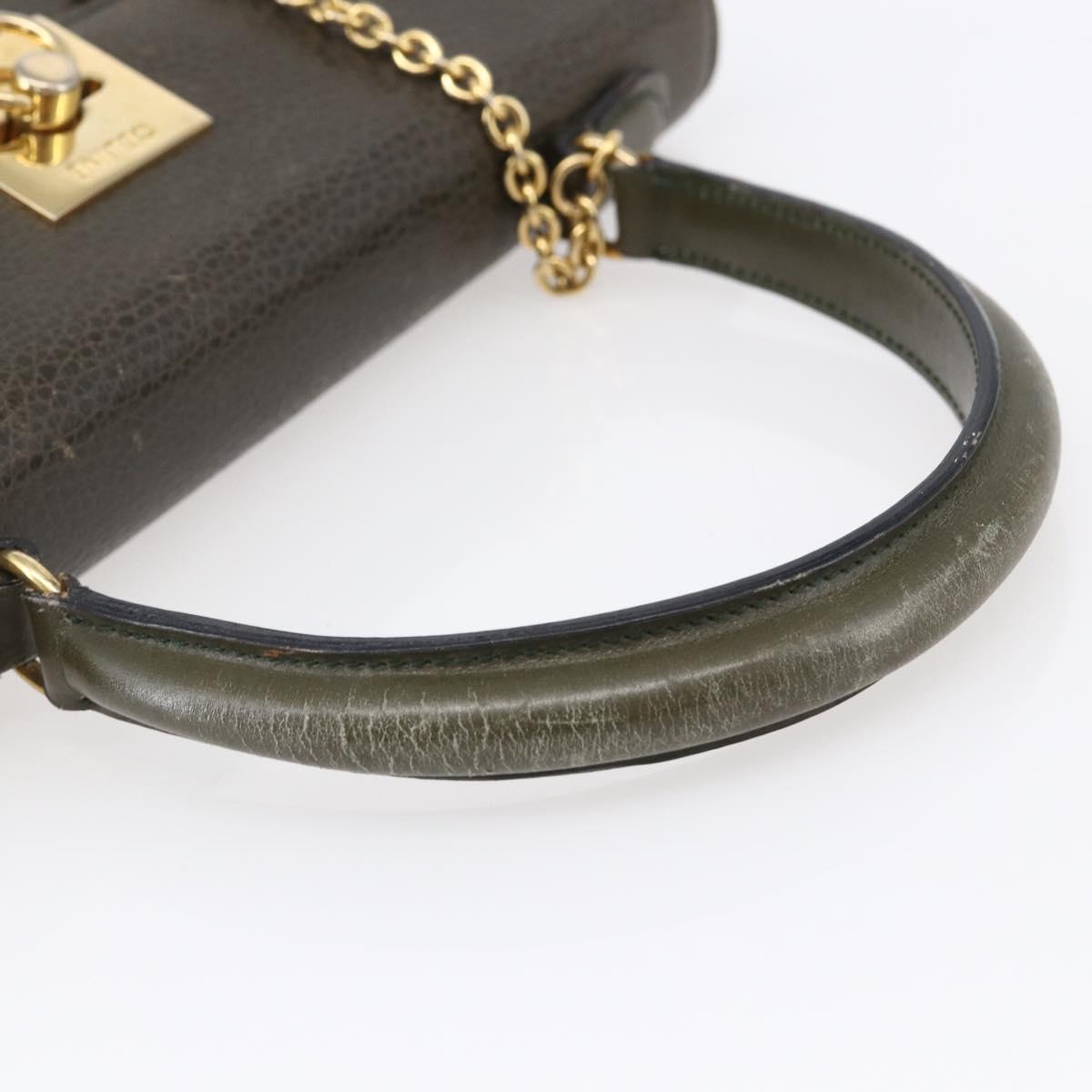 CELINE Hand Bag Leather Khaki Gold Auth 151041 - Jerrillo image 7