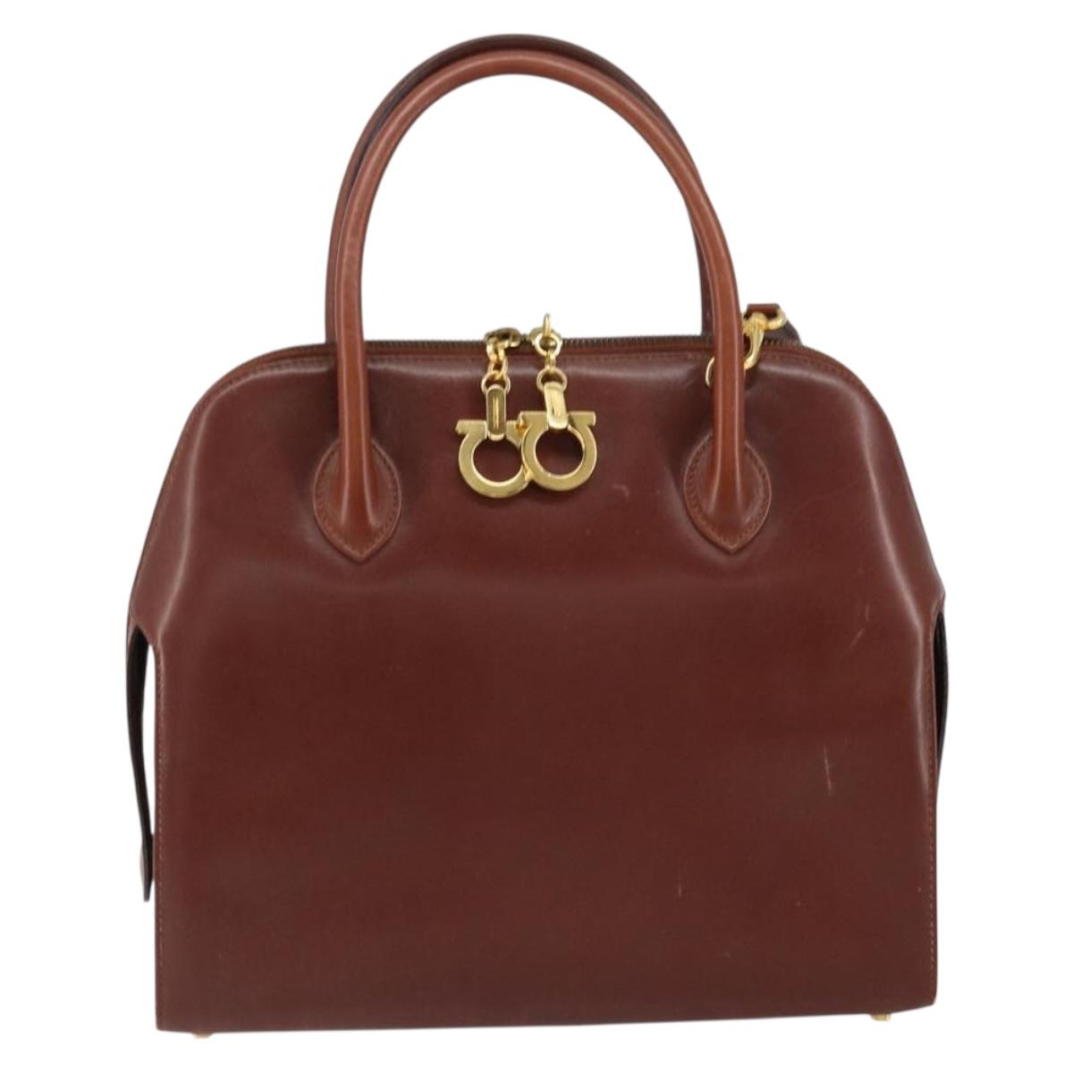 Salvatore Ferragamo Hand Bag Leather 2way Brown Gold Auth 151957 - Jerrillo image 2