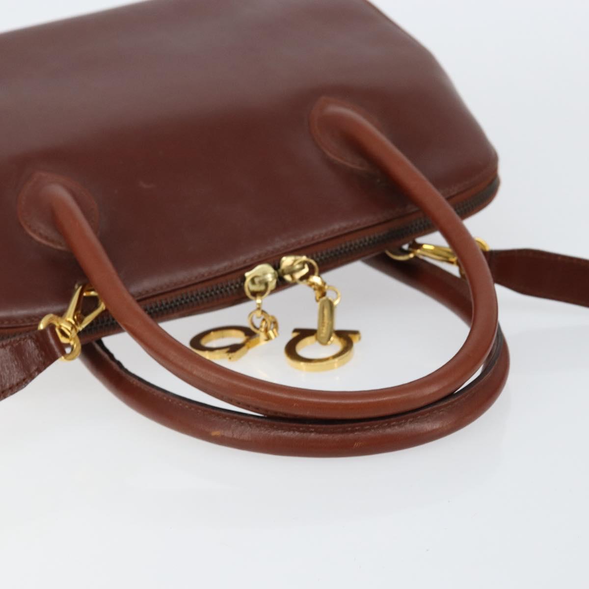 Salvatore Ferragamo Hand Bag Leather 2way Brown Gold Auth 151957 - Jerrillo image 7