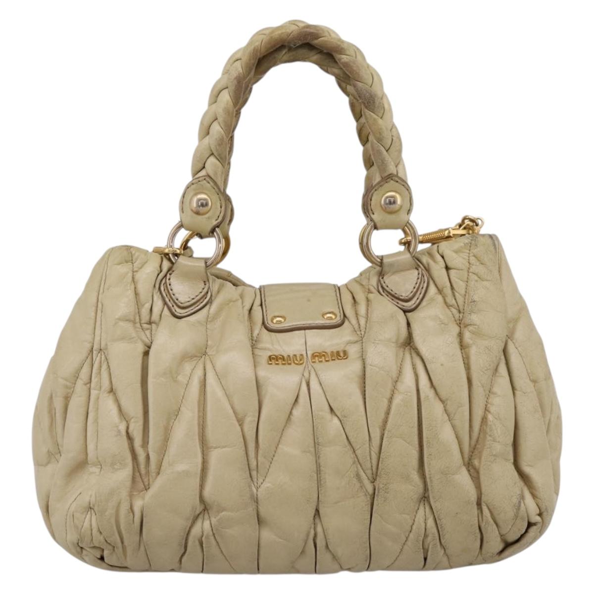 Miu Miu Hand Bag Leather 2way Beige Gold Tone Auth 167578A - Jerrillo image 2