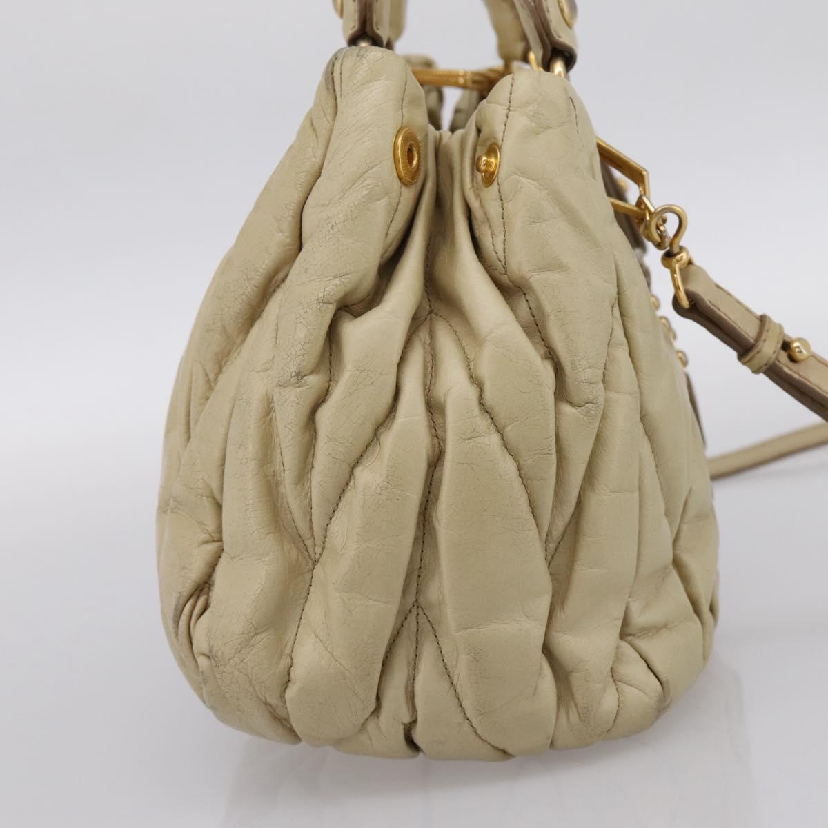 Miu Miu Hand Bag Leather 2way Beige Gold Tone Auth 167578A - Jerrillo image 3