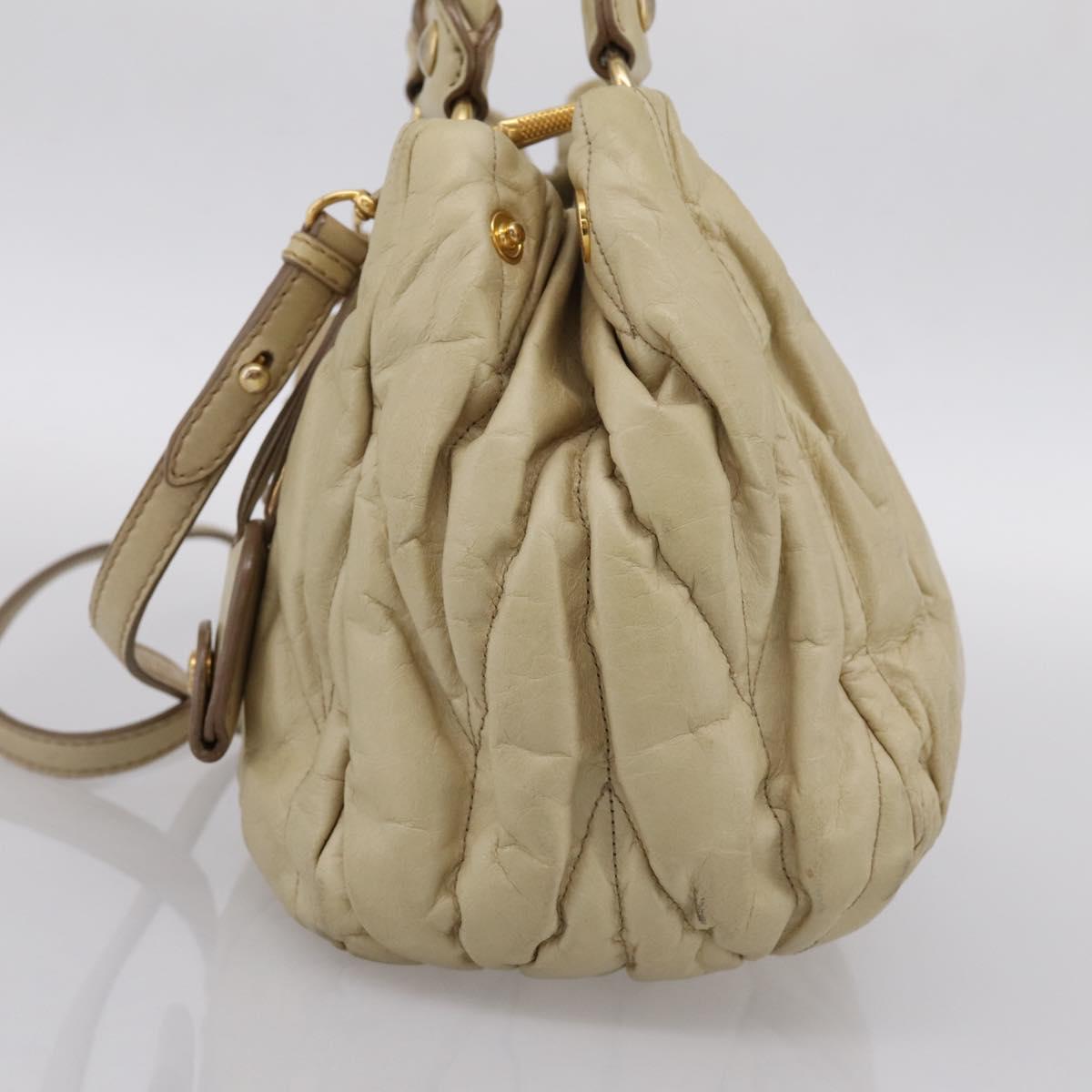 Miu Miu Hand Bag Leather 2way Beige Gold Tone Auth 167578A - Jerrillo image 4