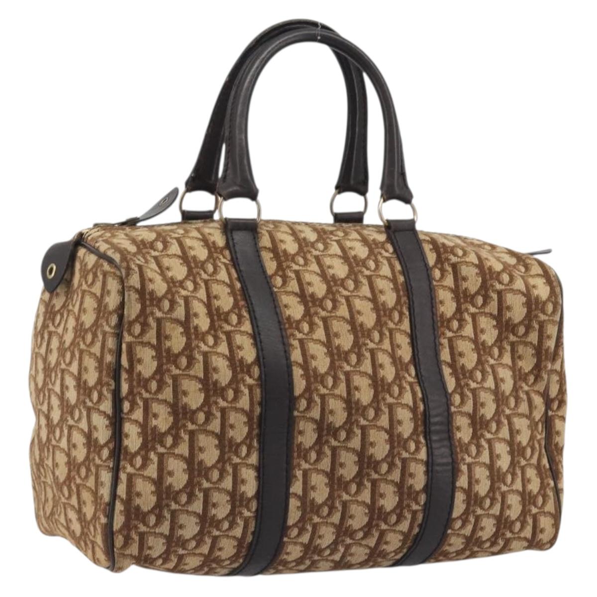 Christian Dior Trotter Canvas Boston Bag Beige Gold Auth 186961 - Jerrillo