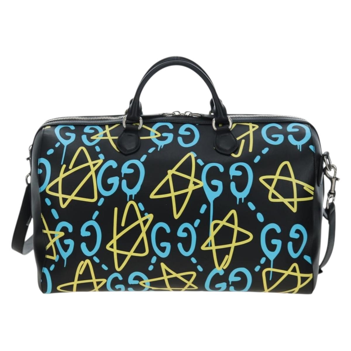 GUCCI Ghost Boston Bag Leather 2way Black Silver Auth 192424SAM - Jerrillo image 2