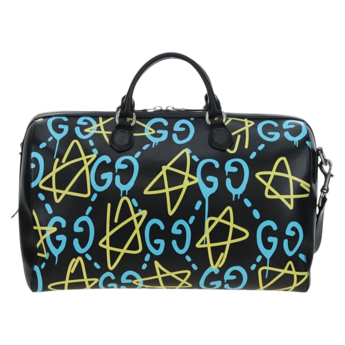 GUCCI Ghost Boston Bag Leather 2way Black Silver Auth 192424SAM - Jerrillo image 3