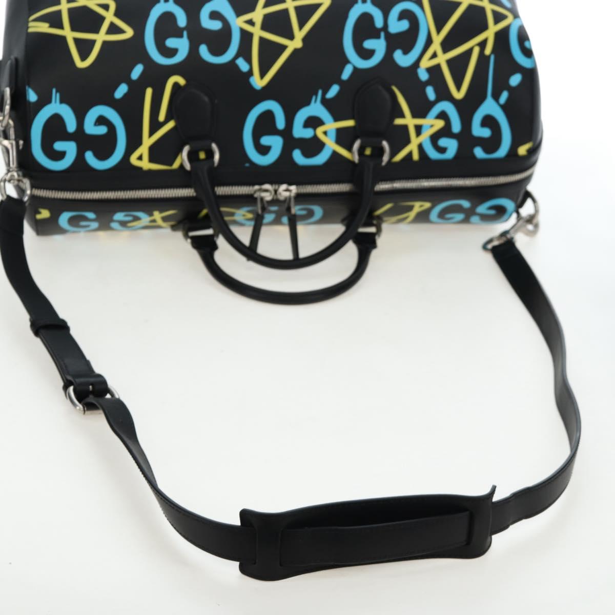 GUCCI Ghost Boston Bag Leather 2way Black Silver Auth 192424SAM - Jerrillo image 9