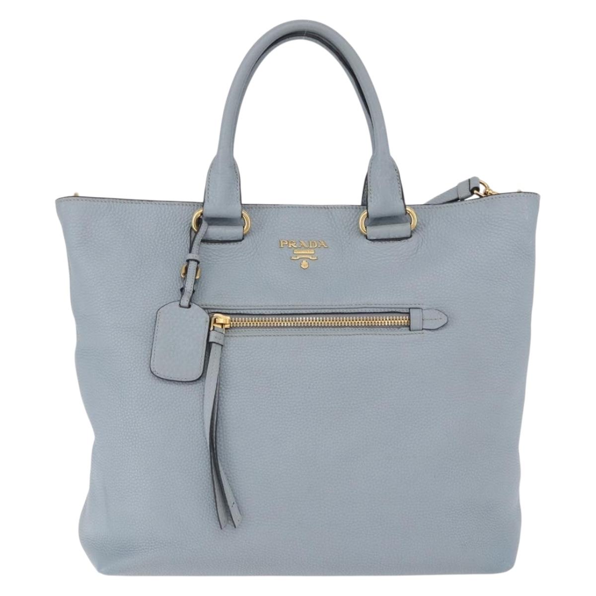 PRADA Tote Bag Leather 2way Light Blue Gold Auth 192481A - Jerrillo image 2