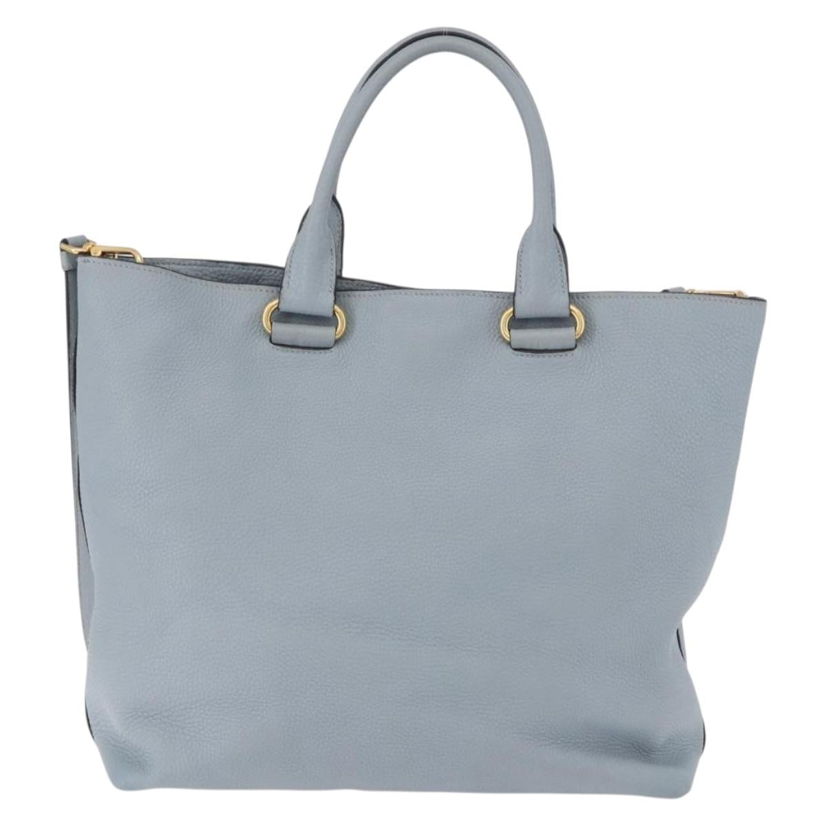 PRADA Tote Bag Leather 2way Light Blue Gold Auth 192481A - Jerrillo image 3