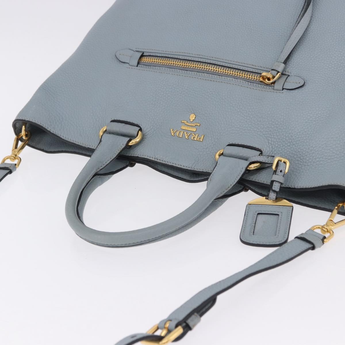 PRADA Tote Bag Leather 2way Light Blue Gold Auth 192481A - Jerrillo image 6