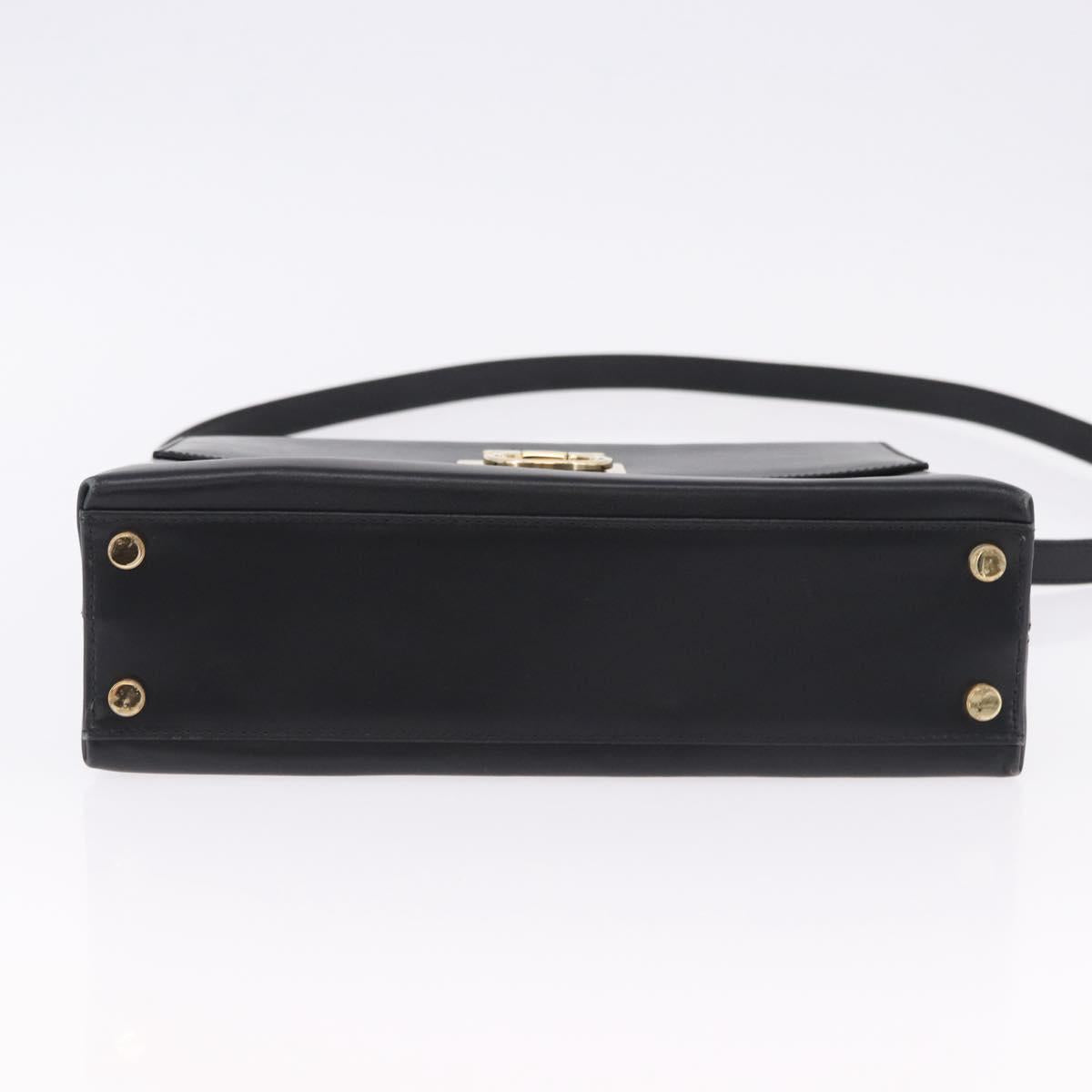 Salvatore Ferragamo Gancini Hand Bag Leather 2way Black Gold Auth 192528A - Jerrillo image 5