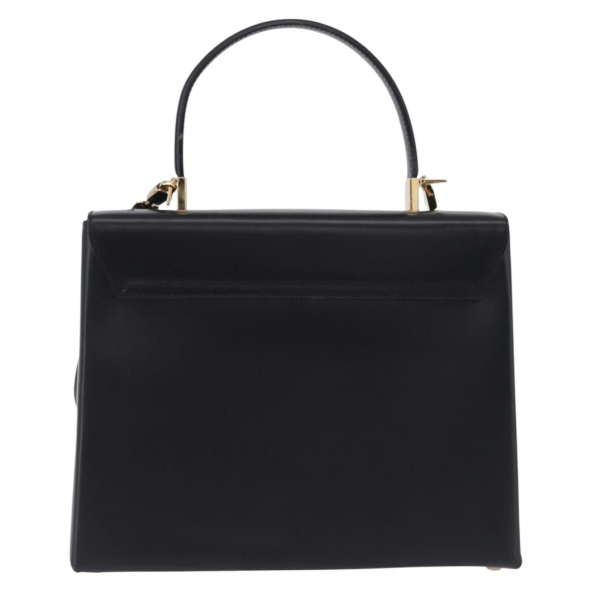 Salvatore Ferragamo Gancini Hand Bag Leather 2way Black Gold Auth 192528A - Jerrillo image 2