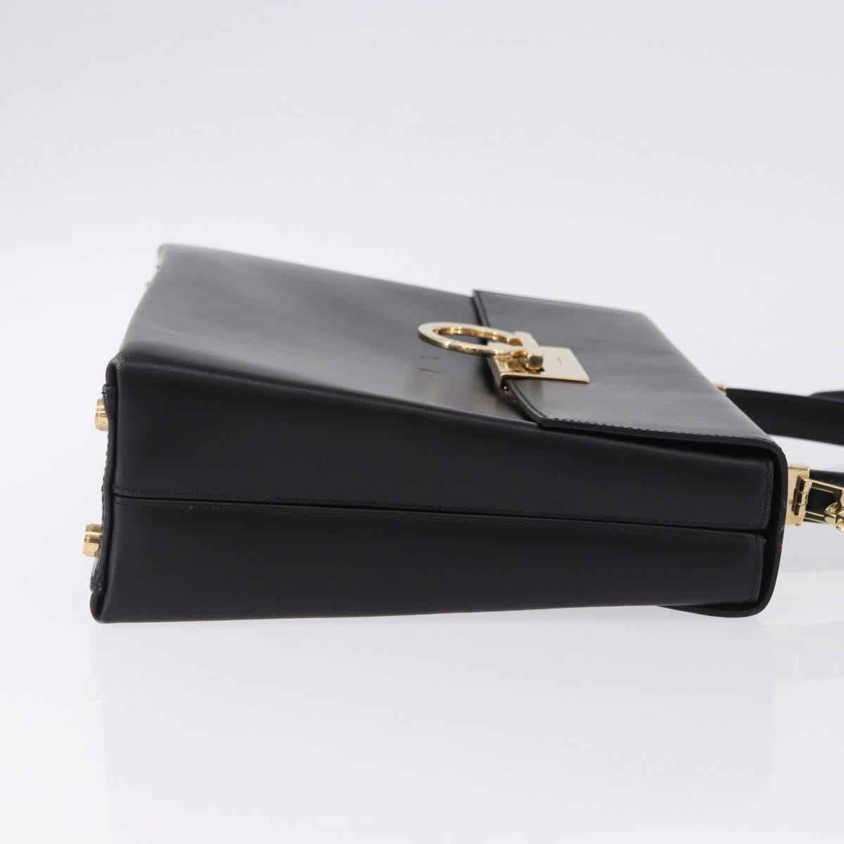 Salvatore Ferragamo Gancini Hand Bag Leather 2way Black Gold Auth 192528A - Jerrillo image 3
