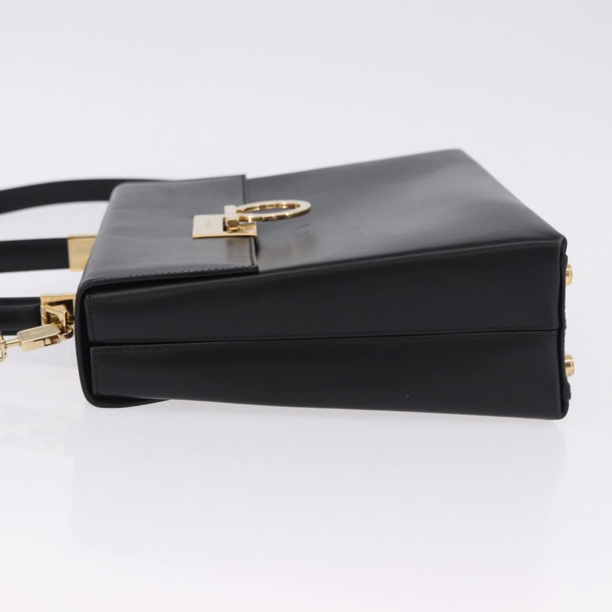 Salvatore Ferragamo Gancini Hand Bag Leather 2way Black Gold Auth 192528A - Jerrillo image 4