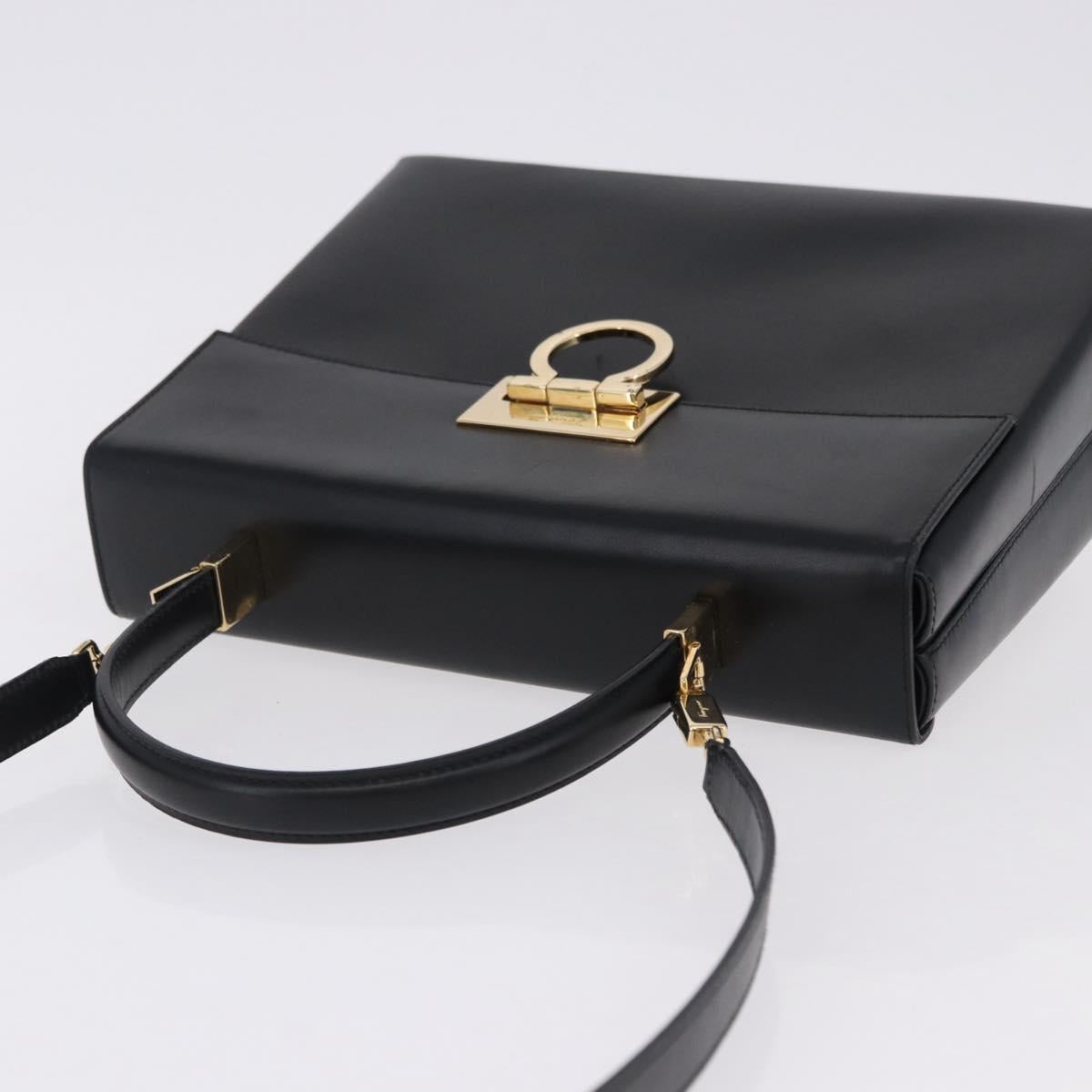 Salvatore Ferragamo Gancini Hand Bag Leather 2way Black Gold Auth 192528A - Jerrillo image 6