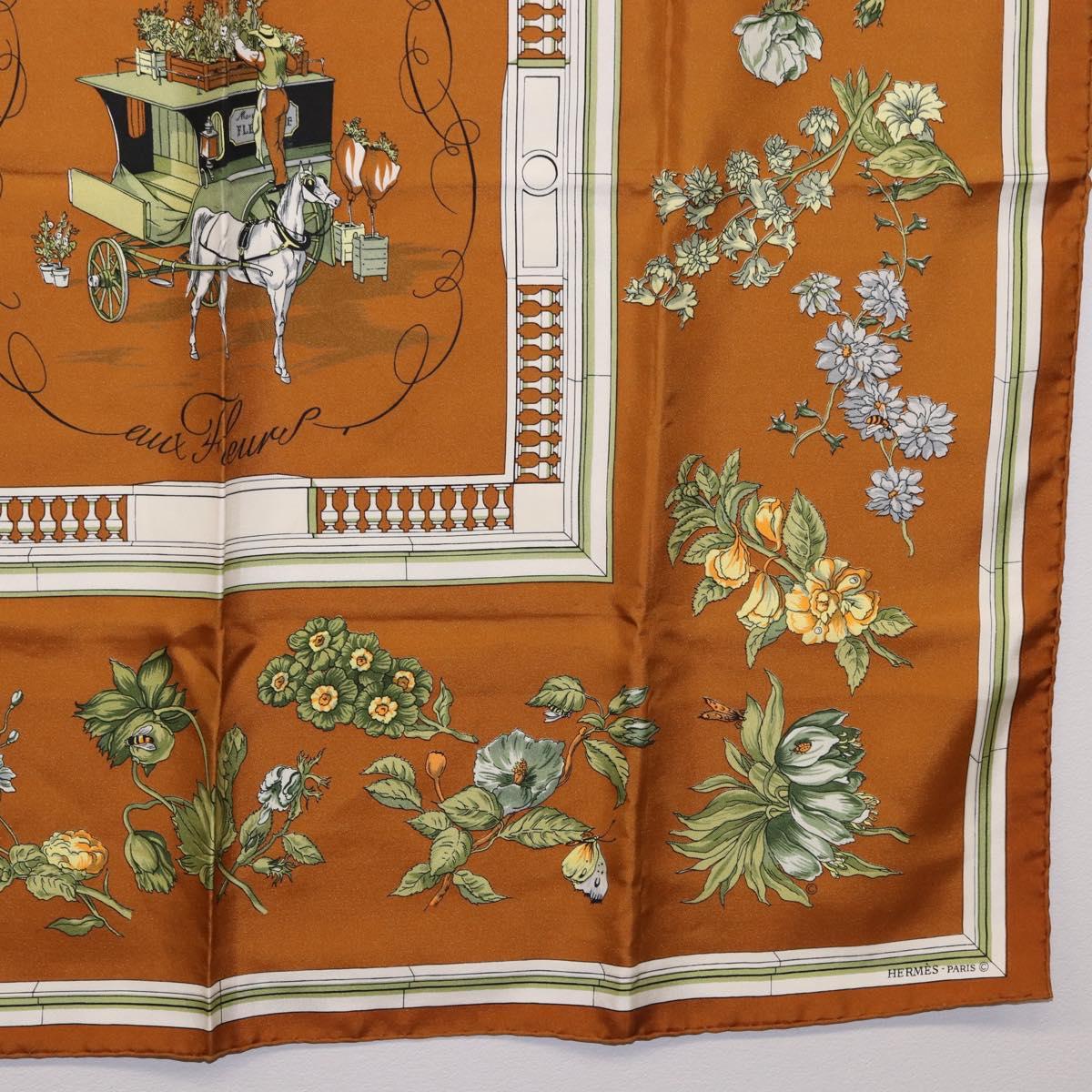 HERMES Carre 90 Scarf "Quai Aux Fleurs" Silk Brown Auth 192550 - Jerrillo image 10