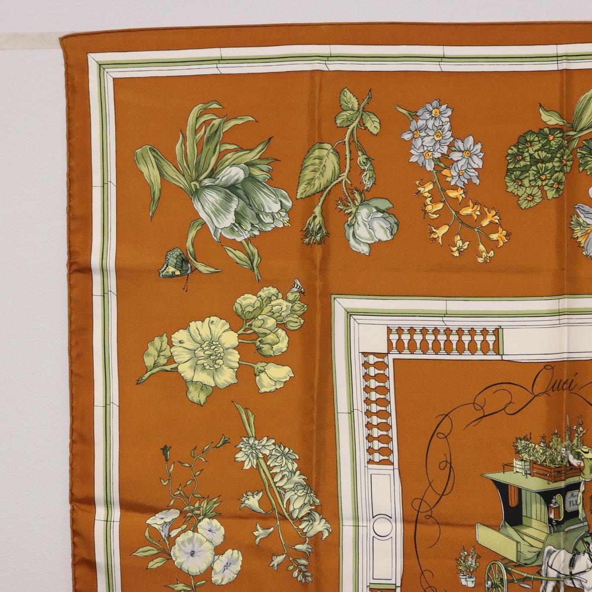 HERMES Carre 90 Scarf "Quai Aux Fleurs" Silk Brown Auth 192550 - Jerrillo image 2