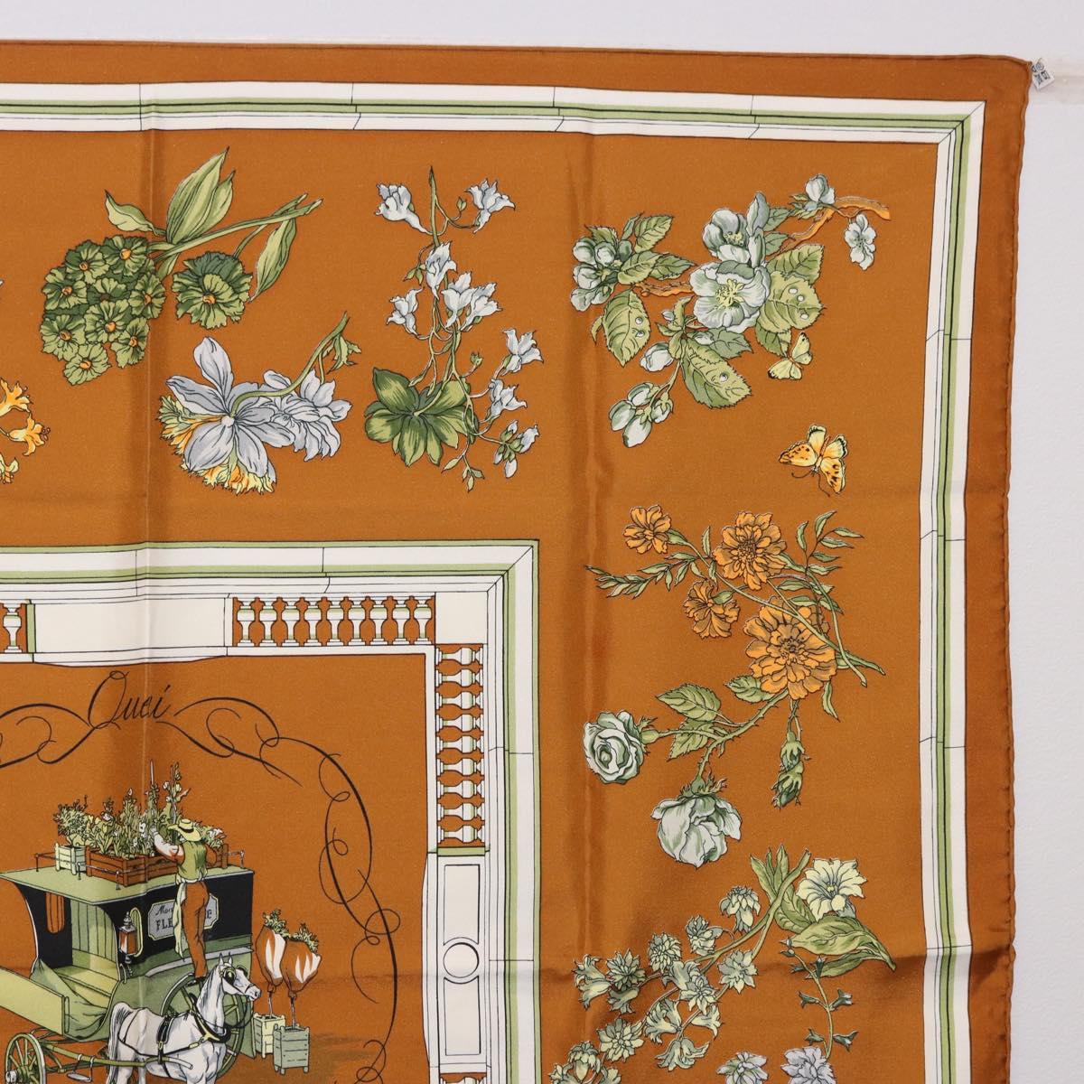 HERMES Carre 90 Scarf "Quai Aux Fleurs" Silk Brown Auth 192550 - Jerrillo image 4