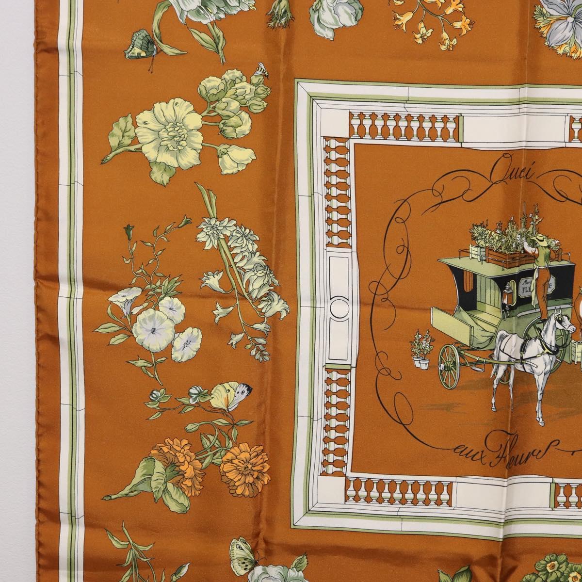 HERMES Carre 90 Scarf "Quai Aux Fleurs" Silk Brown Auth 192550 - Jerrillo image 5