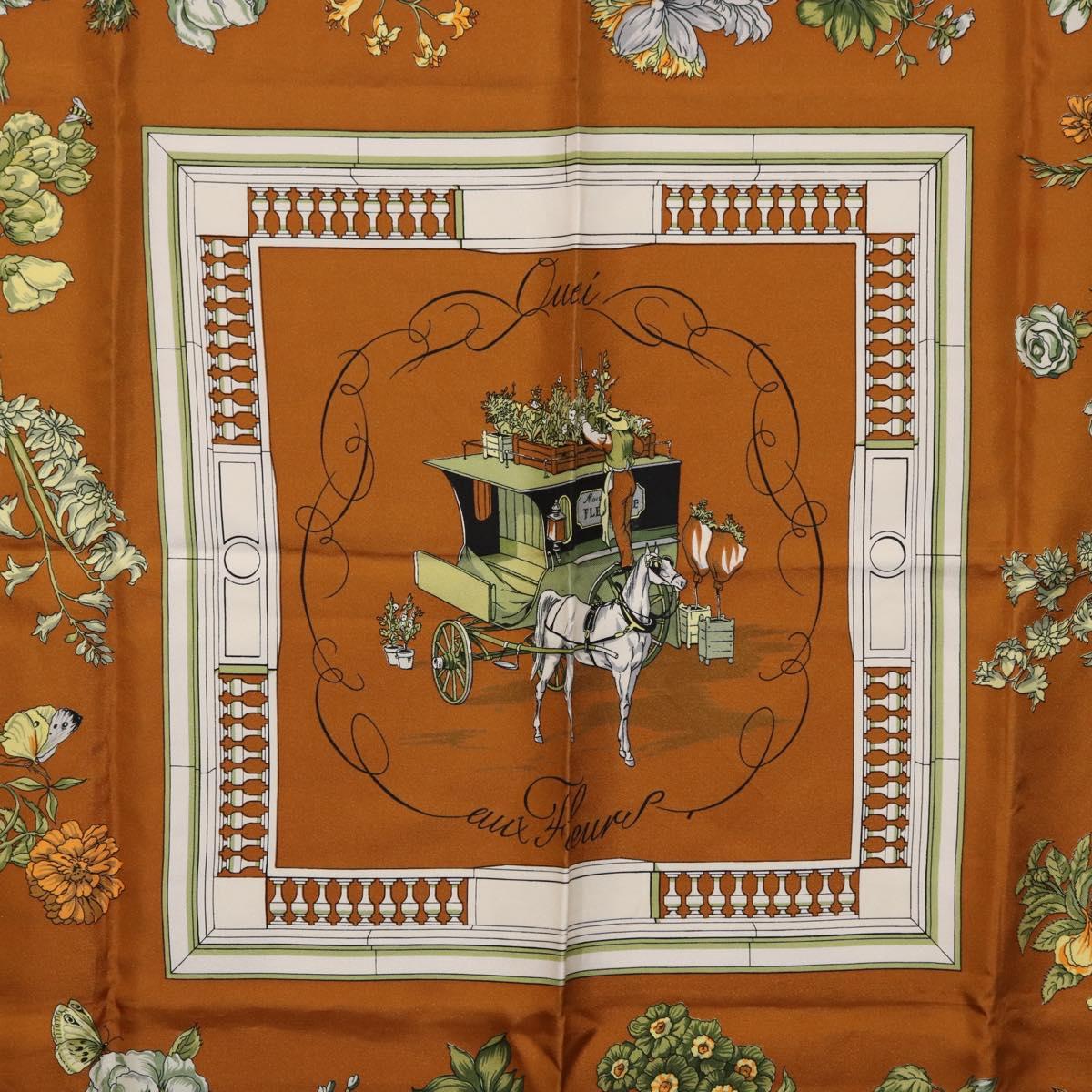 HERMES Carre 90 Scarf "Quai Aux Fleurs" Silk Brown Auth 192550 - Jerrillo image 6
