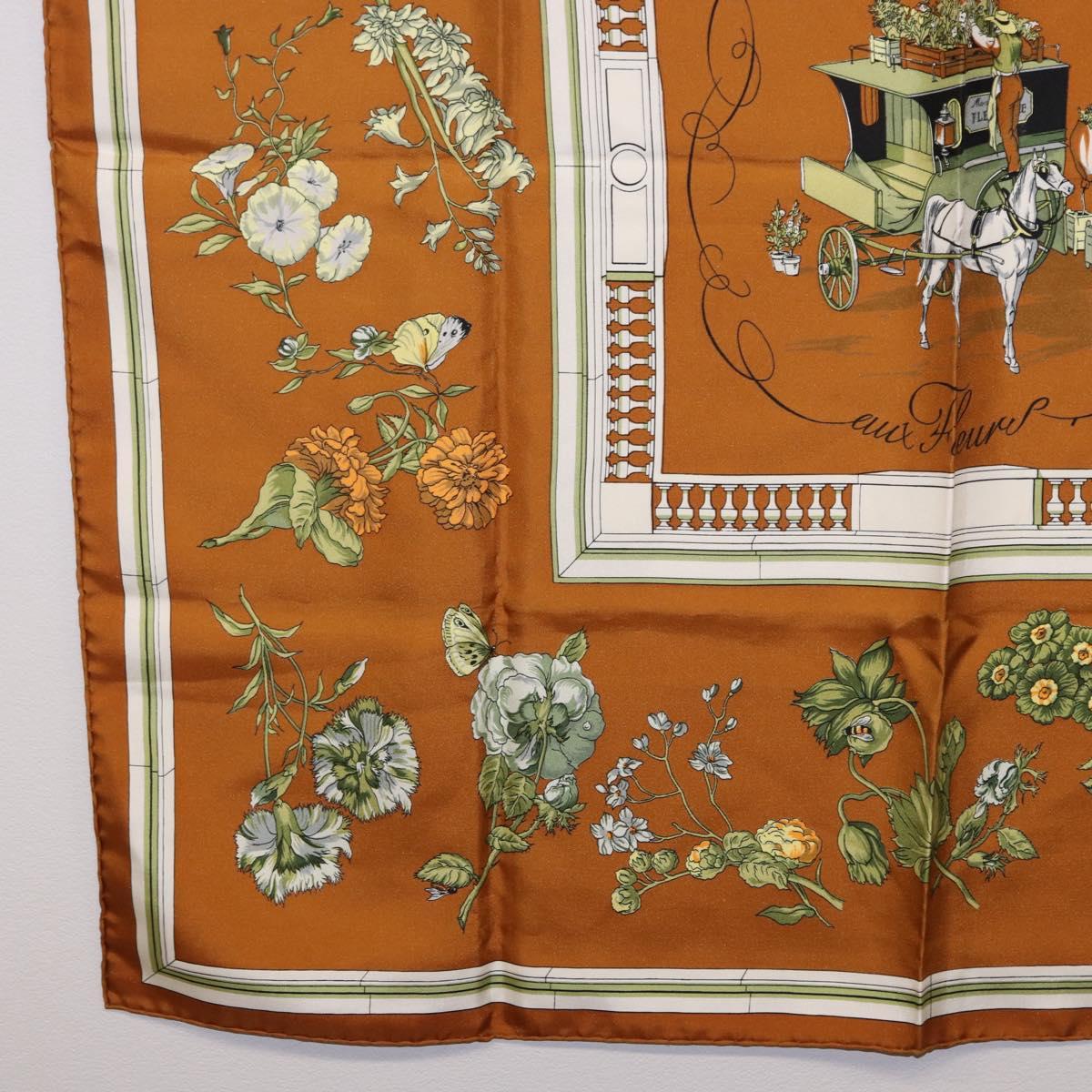 HERMES Carre 90 Scarf "Quai Aux Fleurs" Silk Brown Auth 192550 - Jerrillo image 8