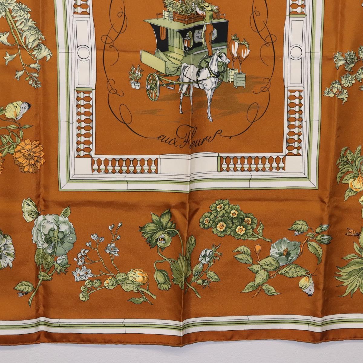 HERMES Carre 90 Scarf "Quai Aux Fleurs" Silk Brown Auth 192550 - Jerrillo image 9