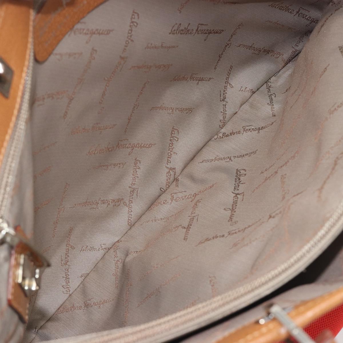 Salvatore Ferragamo Gancini Tote Bag Canvas Red Silver Auth 193384V - Jerrillo image 10