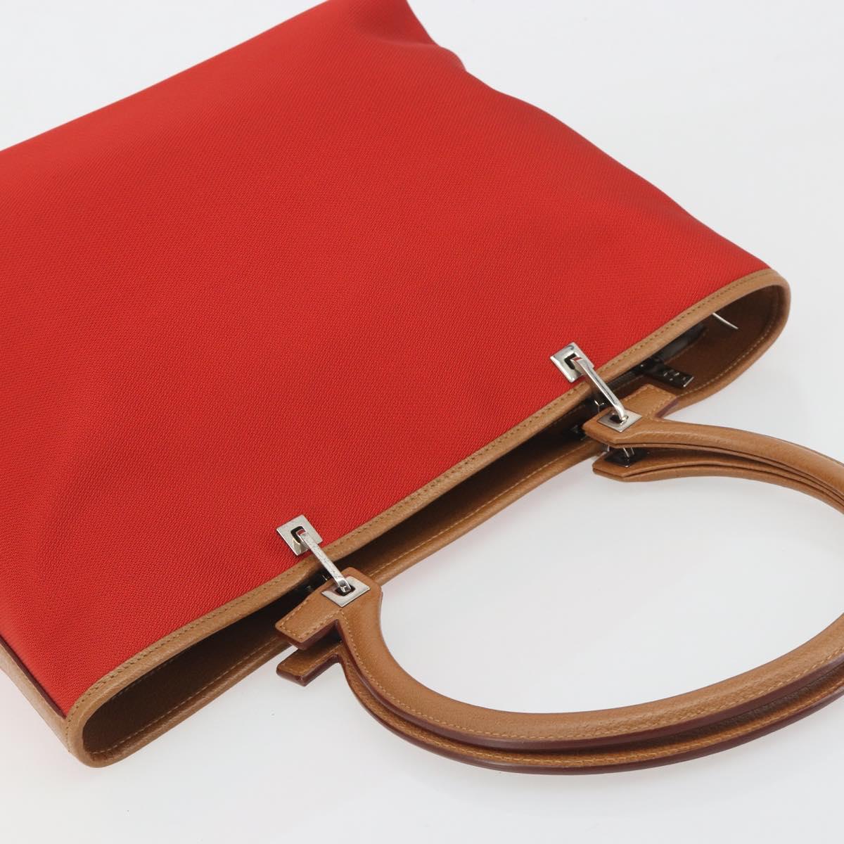 Salvatore Ferragamo Gancini Tote Bag Canvas Red Silver Auth 193384V - Jerrillo image 6