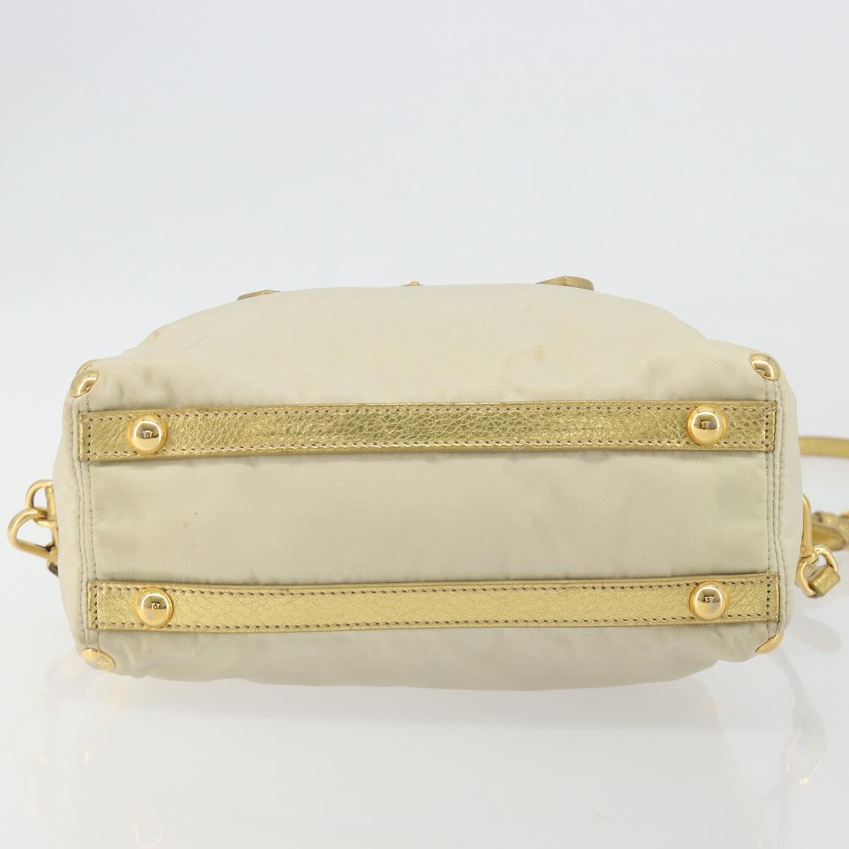 PRADA Shoulder Bag Nylon 2way Beige Gold Auth 193402A - Jerrillo image 5
